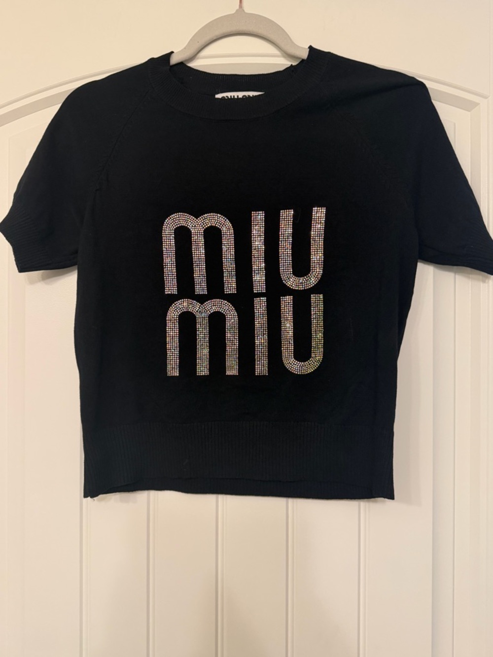 Miu Miu Black Knit Crewneck Top with Label